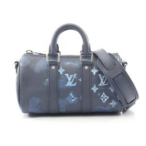 Louis Vuitton Keepall Monogram Watercolor Handbag Leather Navy Blue